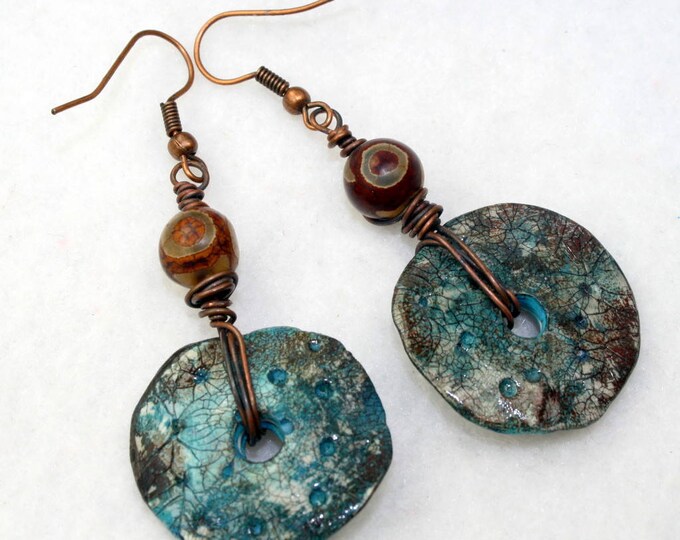 Polymer Clay Earrings Faux Metal Organic Wire Wrapped, Dzi Agate Beads ...