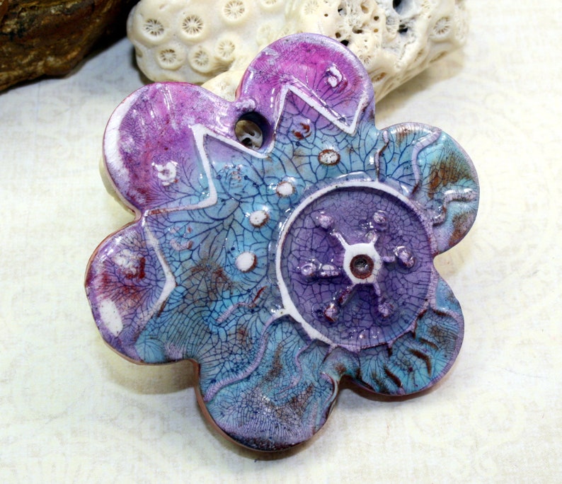 Gear pendant grungy faux ceramic large pendant boho Polymer Clay Ceramic pendant jewelry design component aged worn rustic chic