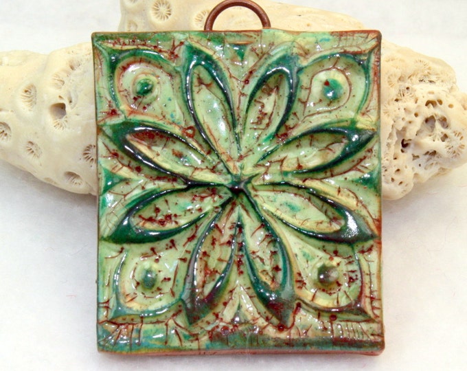 Polymer Clay Handmade Faux Ceramic Tile Pendant, Focal Pendant, 33mm X