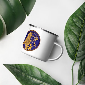 Vizsla Style Pup w/ Lake CDA - Hungarian Vizsla White Enamel Mug - Coffee, Tea, Vizsla Mom, Vizsla Dad, Vizsla gift