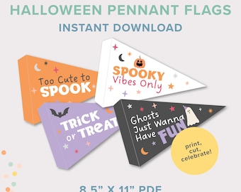 Instant Download Halloween Pennants Flags, Halloween Party Decor, Spooky Flags, Printable Halloween Decor, DIY Halloween Decor, Ghosts Decor