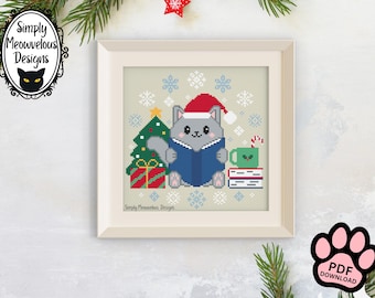 Cozy Christmas Kitty Cross Stitch Pattern, Winter Cat Xmas Holiday PDF XStitch Chart