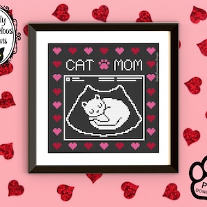 Cat Mom Ultrasound Cross Stitch Pattern, Cat Lover Cross Stitch Design Instant PDF download, Cute Kitty Digital Printable XStitch Chart