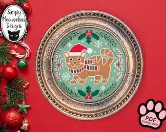 Weihnachten Lebkuchen Katze Kreuzstich Muster, Winter Urlaub Kitty Santa Weihnachten PDF Xstitch Chart