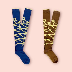Gold Crisscross ribbon over the knee socks