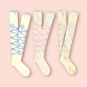 Pastel Colors Crisscross ribbon over the knee socks