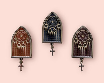 Cathedral window enamel pin brooch