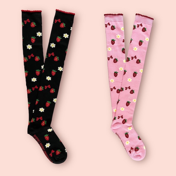 Sweet Strawberry Ribbon over the knee socks