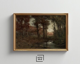 Rustic Moody Forest Oil Painting Vintage Landscape Wall Art Dark Tones ...