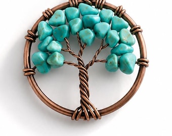 Reiki-Infused Tree of Life Pendant – Faux Turquoise | Spiritual Protection & Energy Healing Jewelry