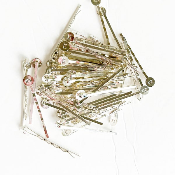 Bobby Pins 80 2 inch Hair Pins with Glue Pads 8mm, Silver, Jewelry Supplies, Craft Supplies, Hair Supplies Destash