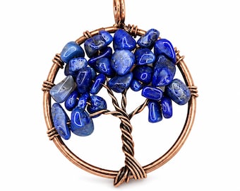 Lapis Lazuli, Tree of Life Pendent, Crystal Charm, Reiki Infused, Healing Crystals