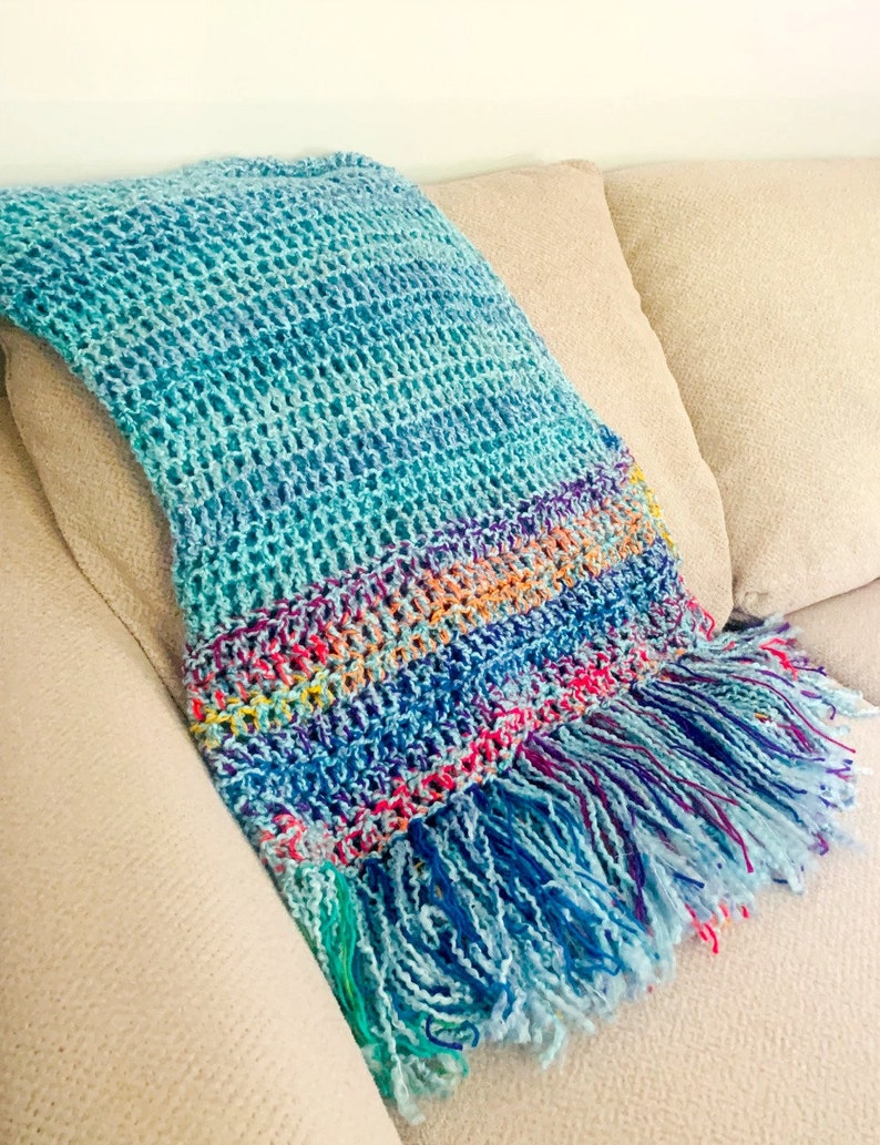 interior design home decor MADE TO ORDER Turquiose with Rainbow Combination home design with fringe Turquoise Rainbow Throw Blanket
