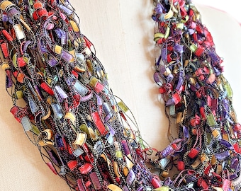 Infinity Scarf, Necklace Ribbon Scarf, Loop Scarf Light Weight Scarf, Stained Glass BOGO Buy One Scarf Get Second One for 50% off.