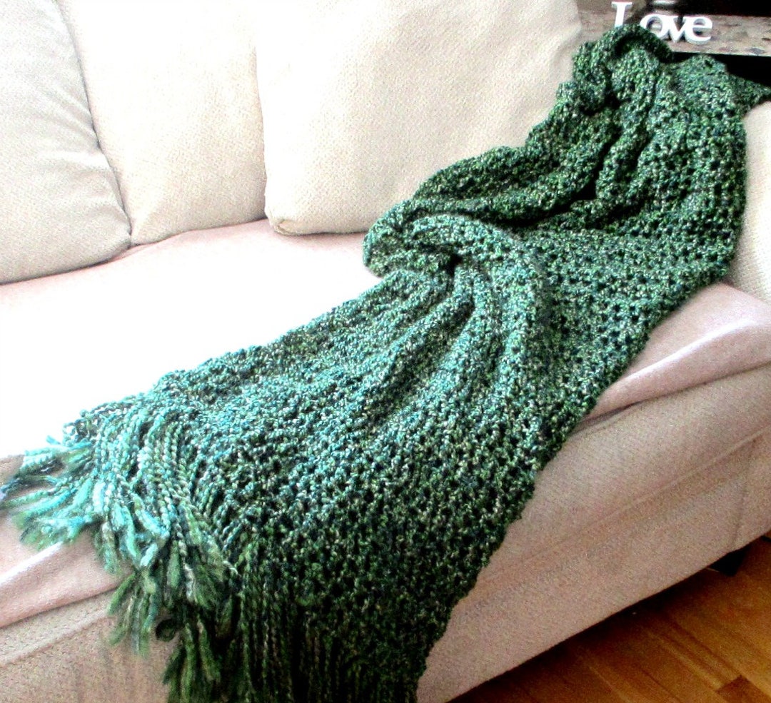 Green Throw Blanket Shades of Green Super Soft Crocheted Blanket With