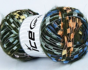 Ice Yarn Mohair-Wool Green Shades, Blue, Beige 73260, Wool, Polyamide Knitting Supplies, Crochet Supplies, Yarn, Destash