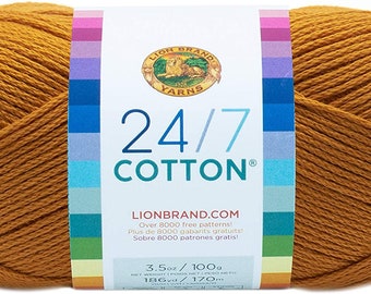 Lion Brand  24/7 Cotton Yarn, Goldenrod 761-158  Supplies, Destash. Yarn, Discontinued Yarn, Mercerized Cotton 3.5oz, Knitting Crochet