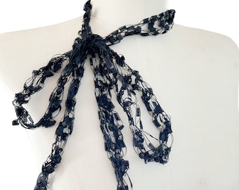 Black Skinny Scarf, Necklace Scarf, Light Weight Ribbon Scarf,  BOGO Buy One Scarf Get Second One for 50% off.