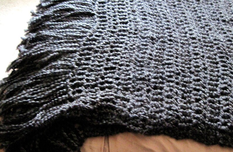 Throw Blanket Crocheted with Fringe Black Blanket, Handmade Afghan, Home Decor Bedroom Black Interior Palate Interior Design image 2