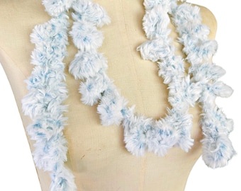 Skinny Scarf, Necklace Scarf, Blue & White Faux Fur Scarf With Loops, Fiber Fashion Accessory BOGO Buy One Scarf Get Second One for 50% off