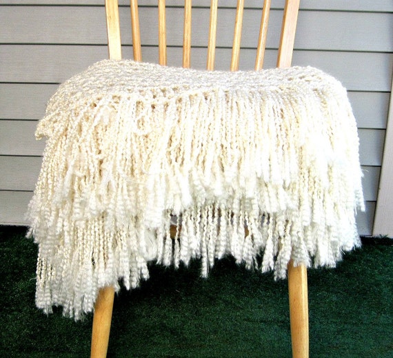 Throw Blanket Crocheted with FringeCream Blanket Handmade Etsy