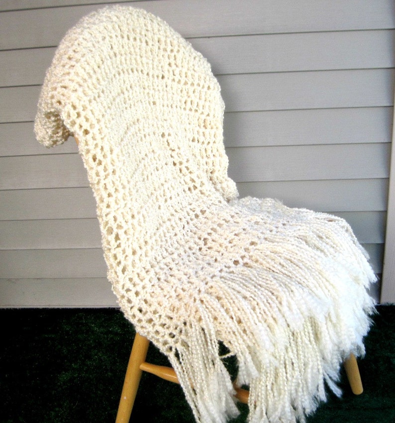 Throw Blanket Crocheted with Fringe Butter Cream Blanket Etsy