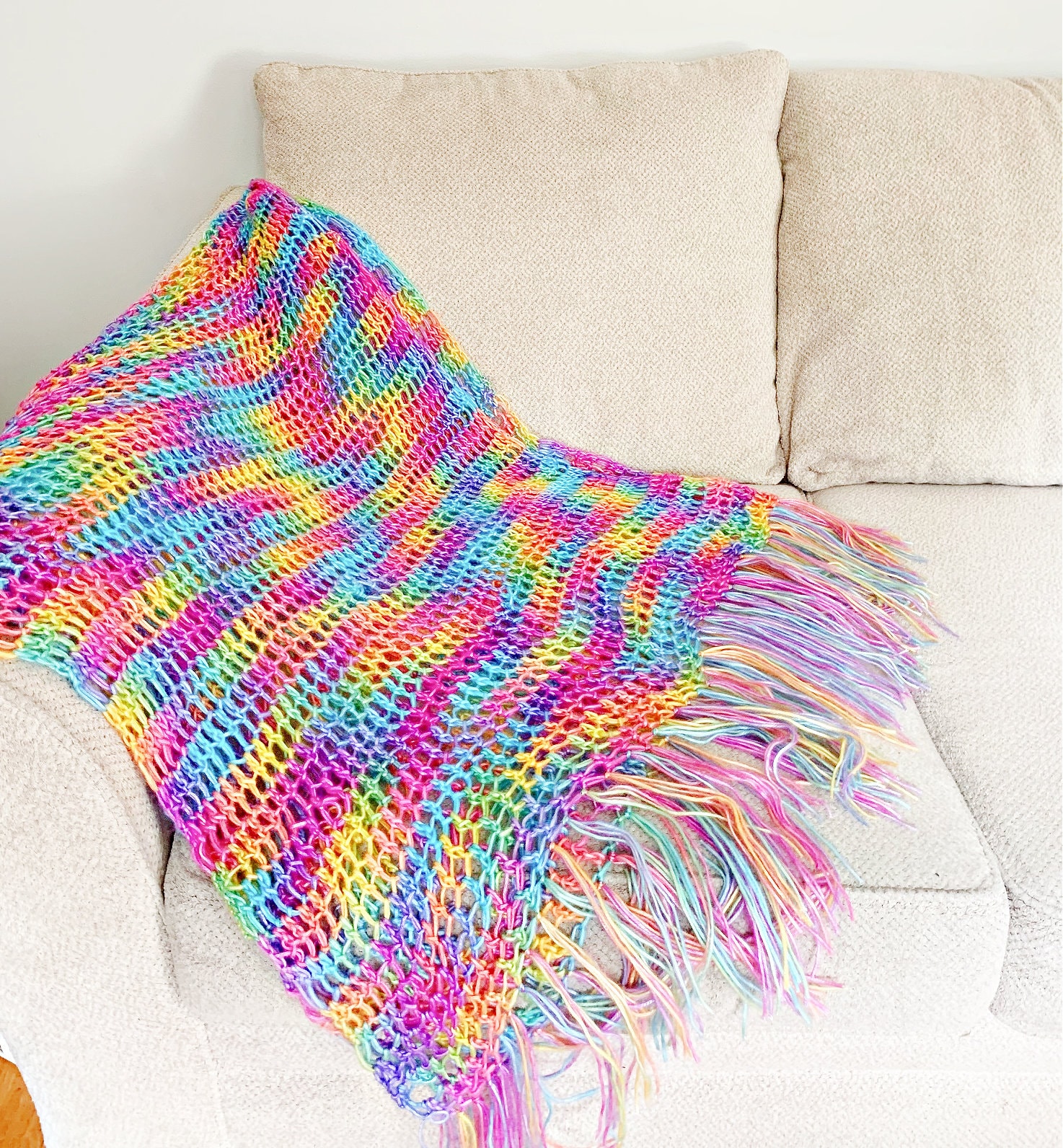 Rainbow Throw Blanket Pastel Rainbow With Fringe Home Design Etsy UK