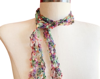 Skinny Scarf, Necklace Scarf Multicolored Scarf Light Weight Ribbon Scarf, Fashion Accessory BOGO Buy One Scarf Get Second One for 50% off.