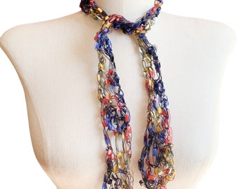 Skinny Scarf, Necklace Scarf, Primary Colors Scarf Light Ribbon Scarf, Fiber Fashion Accessory BOGO Buy One Scarf Get Second One for 50% off