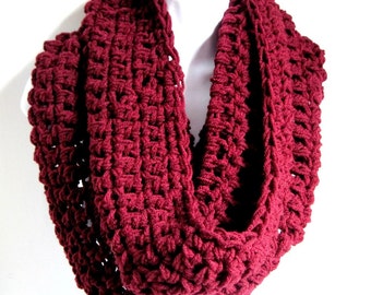 Infinity Scarf Maroon Red Scarf Cowl- Oxblood Red , Chunky Scarf, Winter Fashion,   Crocheted Scarf