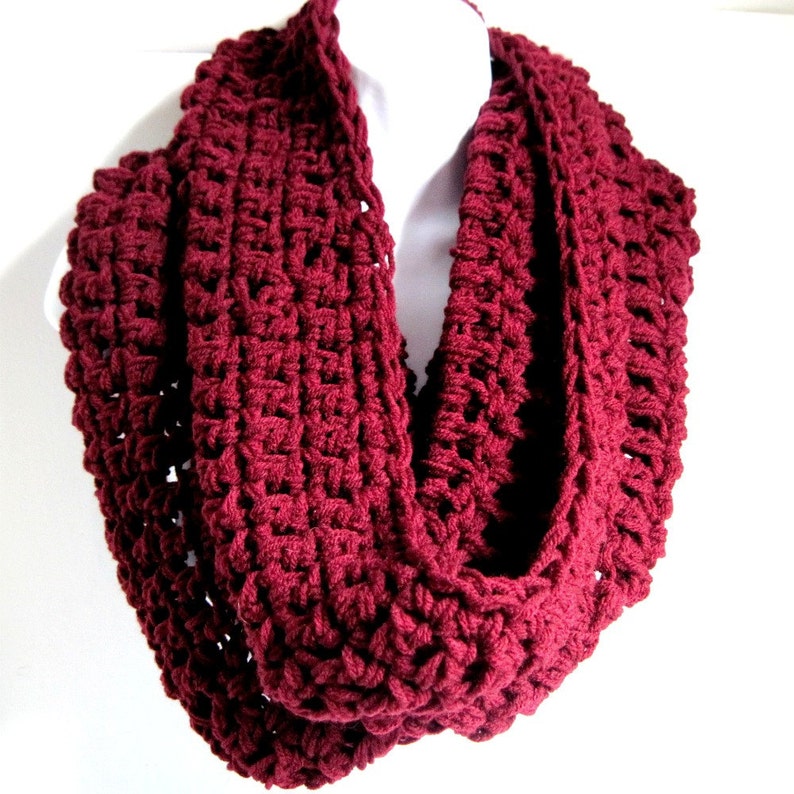 Infinity Scarf Maroon Red Scarf Cowl Oxblood Red , Chunky Scarf, Winter Fashion, Crocheted Scarf image 1