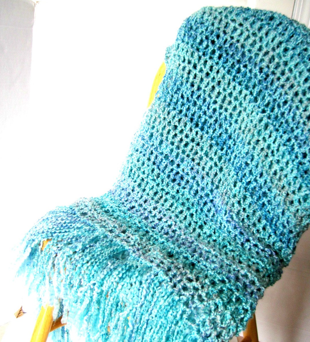 Turquoise Color Throws Turquoise Throw Blanket, Super Soft With Fringe, Turquoise and Bits of ...