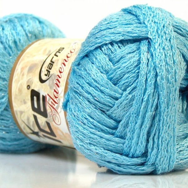 Ice Yarn, Flamenco Glitz Light Blue, Scarf Yarn, 22012 Acrylic, Lurex, Novelty, Knitting, Crochet Materials, Supplies, Destash