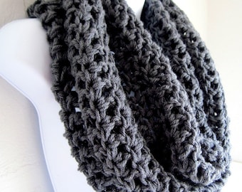 Charcoal Gray Infinity Grey Cowl Extra Large Dark Gray Chunky Infinity Scarf Crocheted