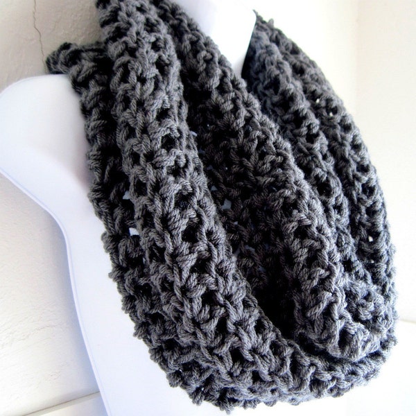 Charcoal Gray Infinity Grey Cowl Extra Large Dark Gray Chunky Infinity Scarf Crocheted