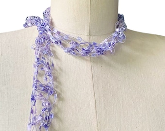 Skinny Scarf, Necklace Scarf, Lavender Scarf, Light Ribbon Scarf, Woman's, Fiber Jewelry BOGO Buy One Scarf Get Second One for 50% off.