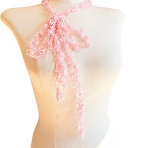 Skinny Scarf, Necklace Scarf Light Pink, Baby Pink Scarf Light Weight Ribbon Scarf, BOGO Buy One Scarf Get Second One for 50% off.