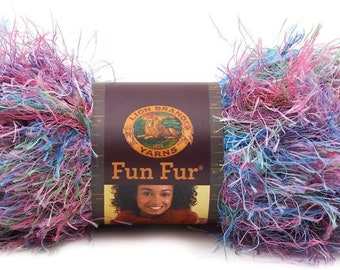 Lion Brand, Fun Fur Yarn 208-320 Tropical Discontinued, Crochet Supplies, Knitting Supplies, Destash