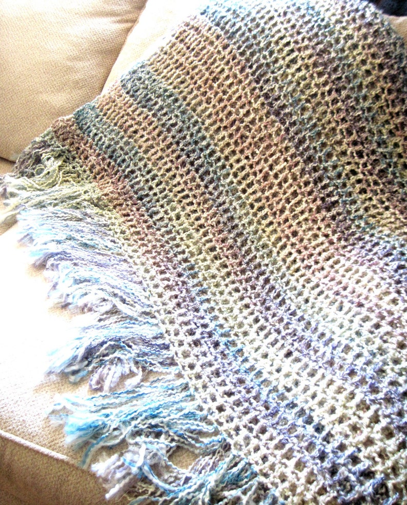 Throw Blanket Purple Blue and Cream Blanket With Fringe Etsy
