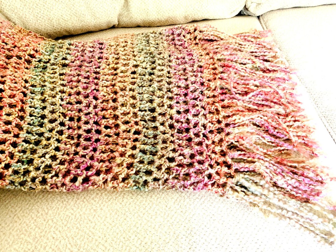 Throw Blanket Multicolored Muted Colors Pink Purple Green Etsy