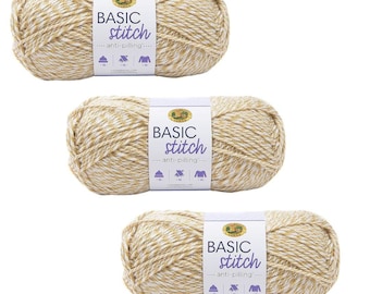 Lion Brand Yarn, Basic Stitch Tan/White 202-603, 3 Pack Bundle Craft Supplies, Crochet Supplies, Knitting Supplies, Discontinued Color