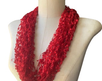 Red Infinity Scarf, Necklace Scarf Scarf, Loop Scarf Light  Scarf,  Loop  BOGO Buy One Scarf Get Second One for 50% off.