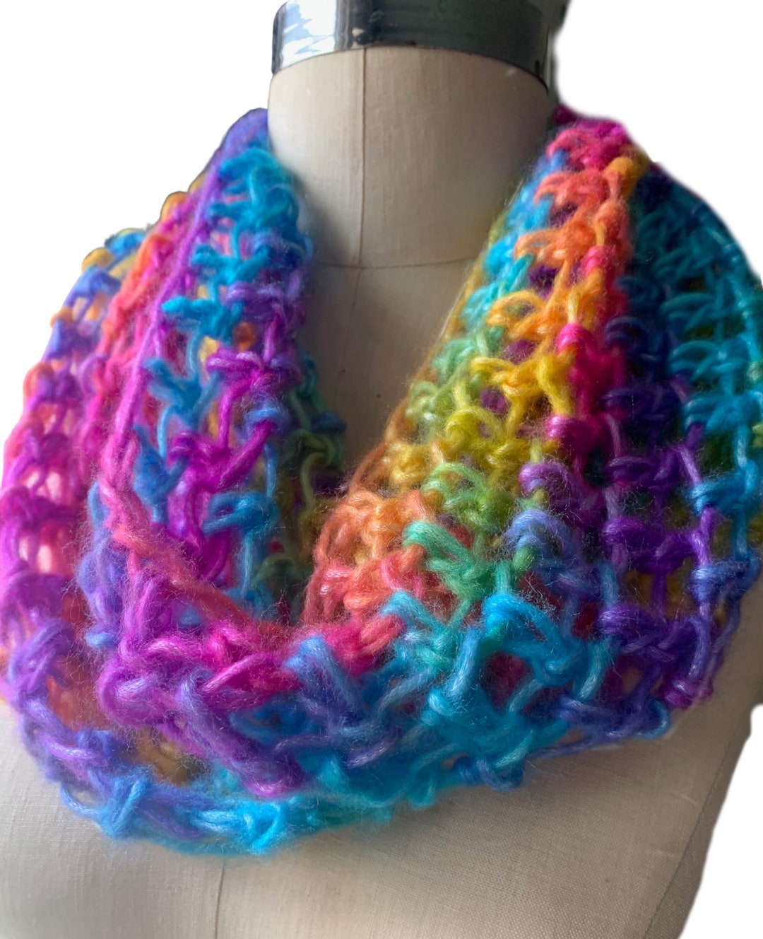 Rainbow Infinity Scarf, Rainbow Light Crocheted Scarf Infinity Scarf ...