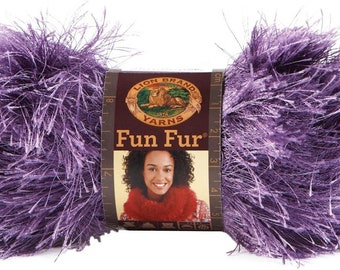 Fun Fur Yarn Lion Brand, Orchid, 143-320 Faux Fur, 1Skein, 1 Ball, Eye Lash, Crochet, Knitting, Supplies, Novelty Yarn