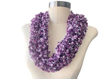 Infinity Scarf, Purple Shades with Silver Glitz Necklace Scarf  Loop Scarf Light Scarf, BOGO Buy One Scarf Get Second One for 50% off.