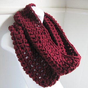 Infinity Scarf Maroon Red Scarf Cowl Oxblood Red , Chunky Scarf, Winter Fashion, Crocheted Scarf image 5