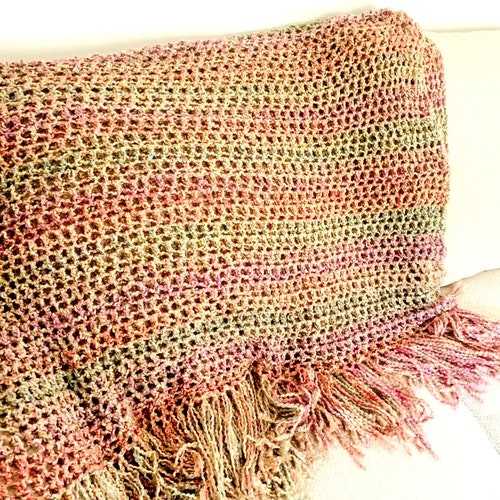 Throw Blanket, Multicolored, Muted Colors Pink, Purple, Green and popular Tan, Crocheted Blanket, Home Decor, Interior Designers, CLEARANCE