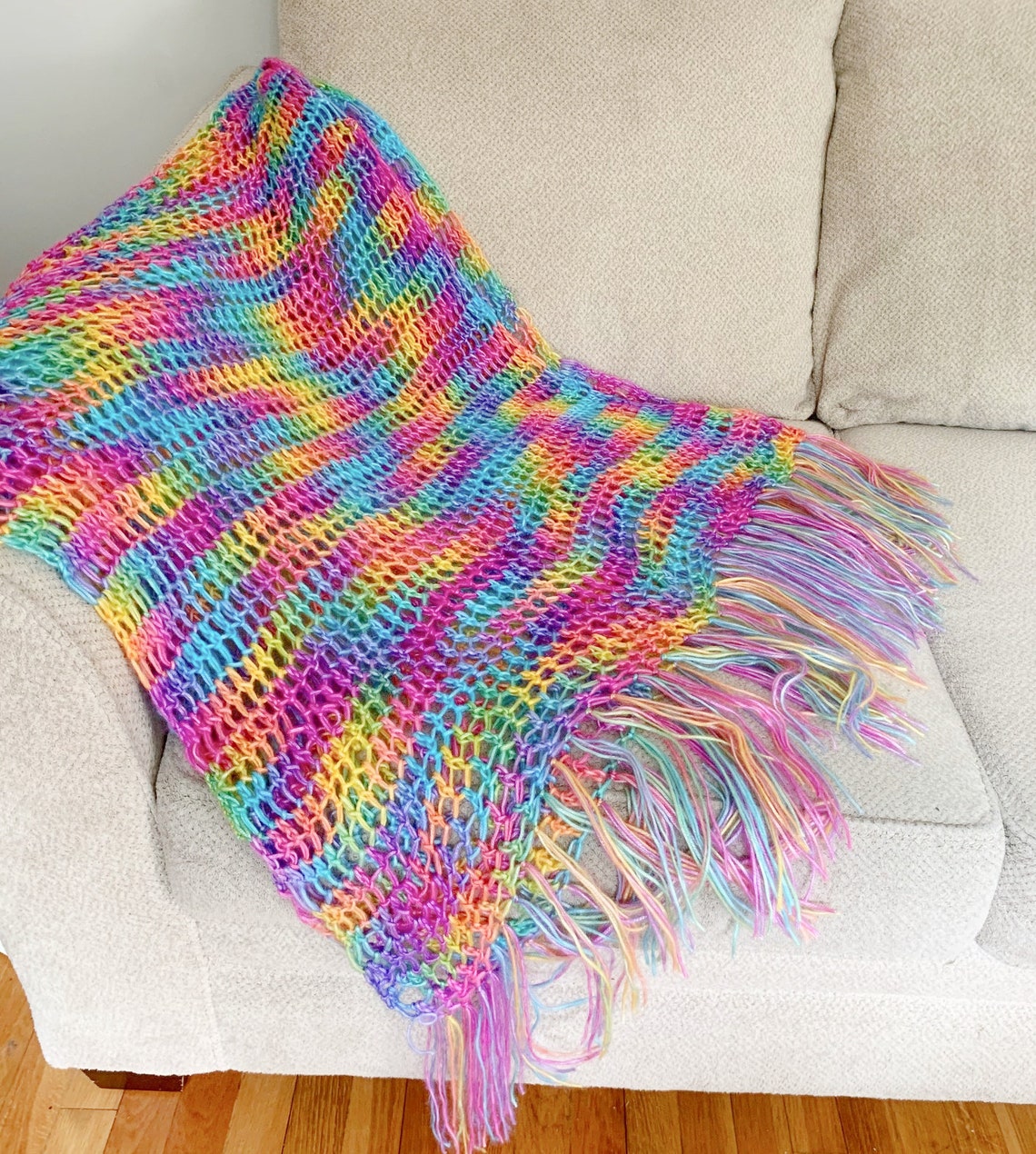Rainbow Throw Blanket Pastel Rainbow With Fringe Home Design Etsy UK
