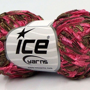Ice Yarn, Ladder Yarn, Color:  Pink, Light Brown 70901 Polyester Yarn, Trellis, Novelty, Knitting, Crochet Materials, Supplies, Destash