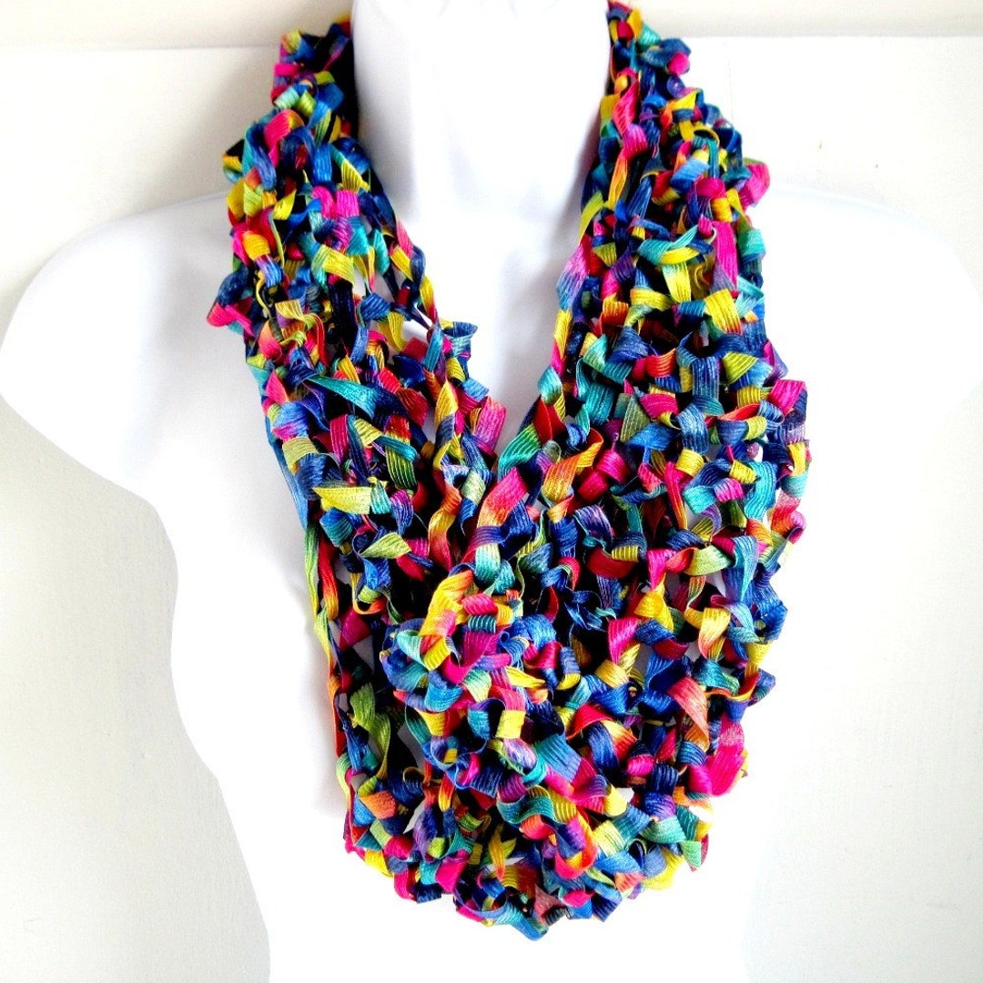 Infinity Scarf Ribbon Rainbow Light Weight, Woman's Scarf, Bright ...